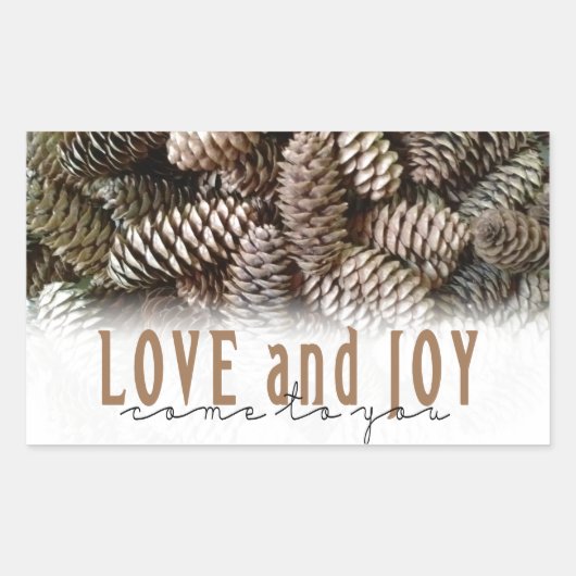 Rustic Holiday Love and Joy Pine Cone Rechthoekige Sticker (Voorkant)