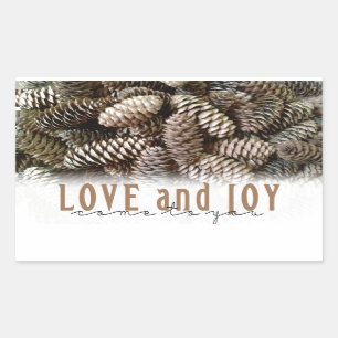 Rustic Holiday Love and Joy Pine Cone Rechthoekige Sticker
