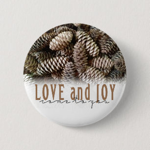 Rustic Holiday Love and Joy Pine Cone Ronde Button 5,7 Cm