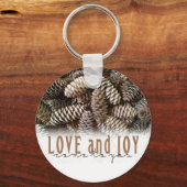 Rustic Holiday Love and Joy Pine Cone Sleutelhanger (Voorkant)