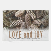 Rustic Holiday Love and Joy Pine Cone Theedoek (Horizontaal)