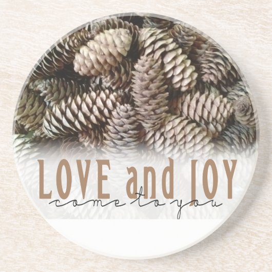 Rustic Holiday Love and Joy Pine Cone Zandsteen Onderzetter (Voorkant)