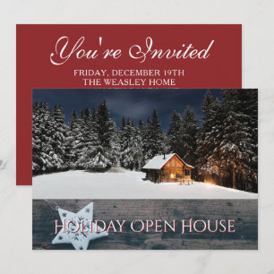 Rustic Holiday Open House Party Snow Cabin Kaart
