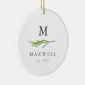 Rustic Holiday Pine laat Monogram foto Keramisch Ornament (Rechts)