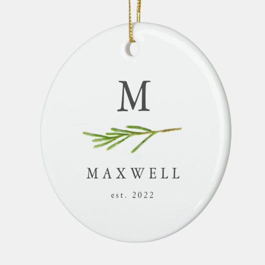 Rustic Holiday Pine laat Monogram foto Keramisch Ornament (Links)