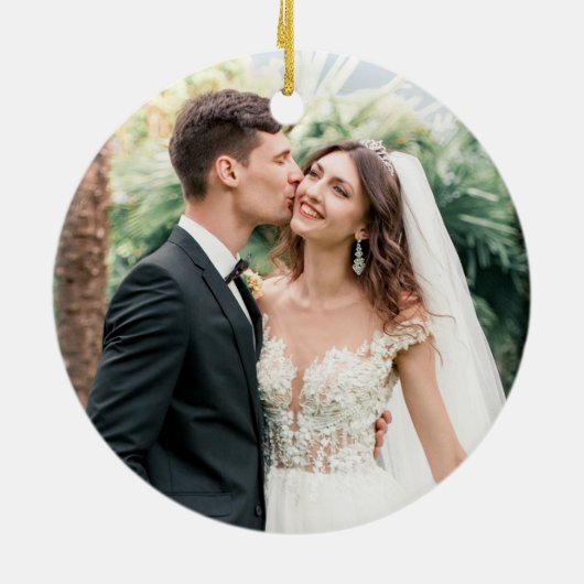 Rustic Holiday Pine laat Monogram foto Keramisch Ornament (Achterkant)