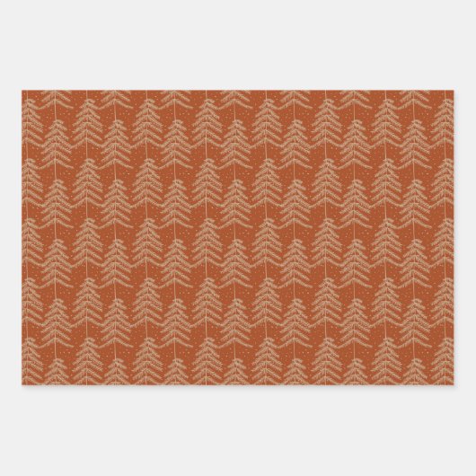 Rustic Holiday Pine Tree Pattern Rust Golden Brown Inpakpapier Vel (Voorkant 3)