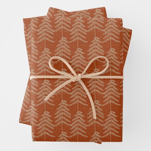 Rustic Holiday Pine Tree Pattern Rust Golden Brown Inpakpapier Vel (In situ)