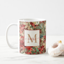 Rustic Holiday Poinsettia kerstmonogram Koffiemok