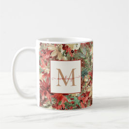 Rustic Holiday Poinsettia kerstmonogram Koffiemok