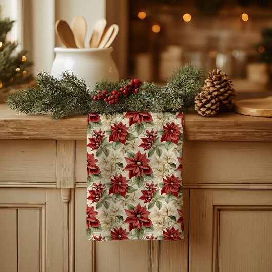 Rustic Holiday Towel Watercolor Christmas Flowers Theedoek