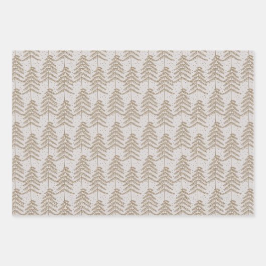 Rustic Holiday Tree Pattern Bleek Grey Golden Brow Inpakpapier Vel (Voorkant)