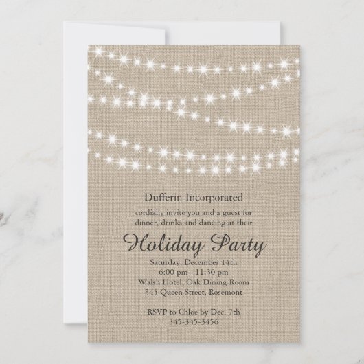 Rustic Holiday Twinkle Lights Invitation (corp) Kaart (Voorkant)