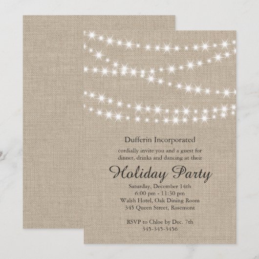 Rustic Holiday Twinkle Lights Invitation (corp) Kaart (Voorkant / Achterkant)