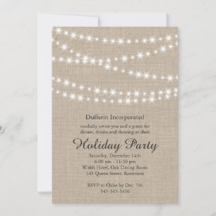 Rustic Holiday Twinkle Lights Invitation (corp) Kaart