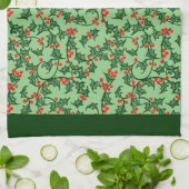 Rustic Holly and Berry Holiday Pattern on Green Theedoek (Gevouwen)