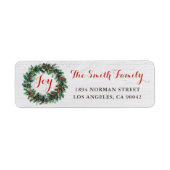 Rustic Holly Berries Kerstmis Wreatadres Etiket (Voorkant)