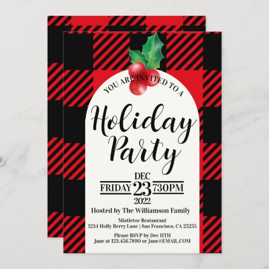 Rustic Holly Berries Waterverf Pset Holiday Kaart (Voorkant / Achterkant)