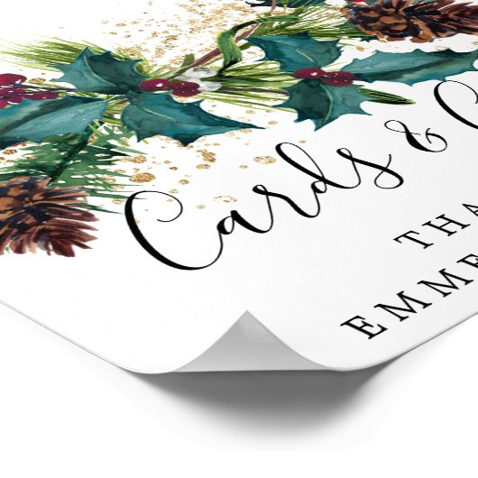 Rustic Holly Berries Wedding Cards and Gifts Sign Poster (Hoek)
