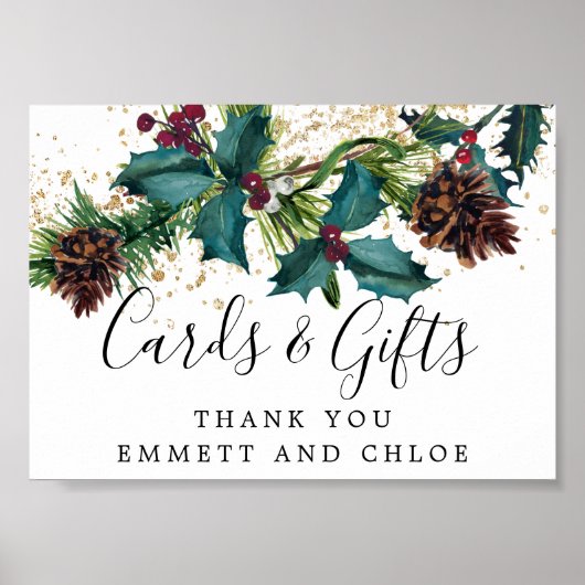 Rustic Holly Berries Wedding Cards and Gifts Sign Poster (Voorkant)