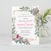 Rustic Holly Berries Winter Engagement Party Kaart (Staand voorkant)