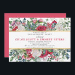 Rustic Holly Berries Winter Engagement Party Kaart<br><div class="desc">Het mooie en elegante winterbotanische ontwerp kenmerkt de rode en witte rozen die in diepe groene holly en bessen zijn genaaid. De heilige, wintergroen en de rozen vormen bovenin in deze horizontale huwelijksuitnodiging een uitzichtloze grens. De gouden randen geven het een luxe, rustige, boho charme met een elegante vibe. De...</div>