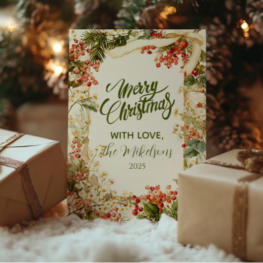 Rustic Holly Berry Christmas Feestdagenkaart