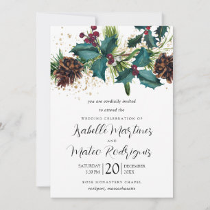 Rustic Holly en Berries Winter Botanical Wedding Kaart