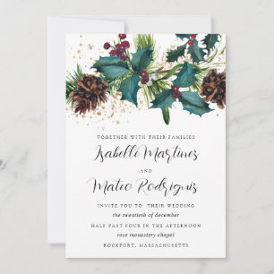 Rustic Holly en Berries Winter Botanical Wedding Kaart