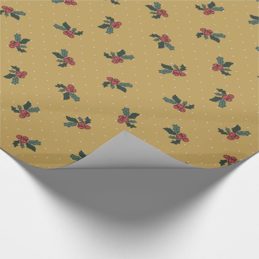 Rustic Holly en Polka dots-goud Cadeaupapier (Hoek)