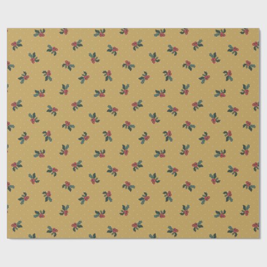 Rustic Holly en Polka dots-goud Cadeaupapier (Vlak)