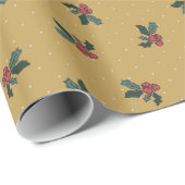 Rustic Holly en Polka dots-goud Cadeaupapier (Rol Hoek)