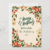 Rustic Holly Granaatappel Kerstmis Feestdagenkaart (Voorkant)