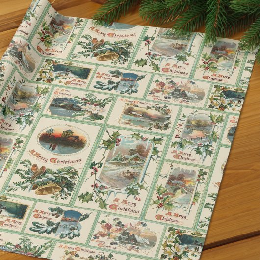  Rustic Holly-kerstkaart collage Cadeaupapier