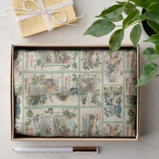  Rustic Holly-kerstkaart collage Tissuepapier (Geschenk)