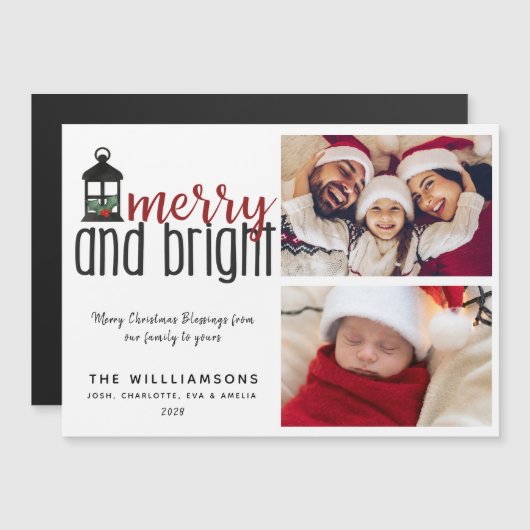 Rustic Holly Merry en Bright Two Photo Kerstmis (Voorkant / Achterkant)