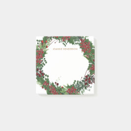 Rustic holly mongrammed Kerstmis Post-it® Notes