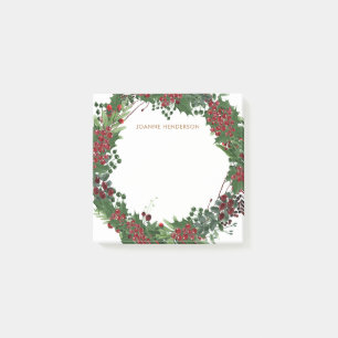 Rustic holly mongrammed Kerstmis Post-it® Notes