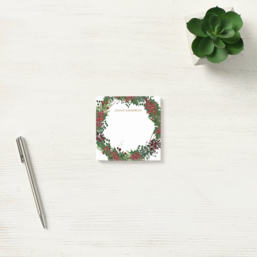 Rustic holly mongrammed Kerstmis Post-it® Notes (Kantoor)