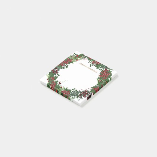 Rustic holly mongrammed Kerstmis Post-it® Notes (Schuin)