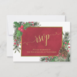 Rustic Holly & Pine Holiday of Kerstbruiloft RSVP Kaartje