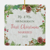 Rustic Holly Pine Passen getrouwd 2-zijdig Aangepa Keramisch Ornament (Achterkant)