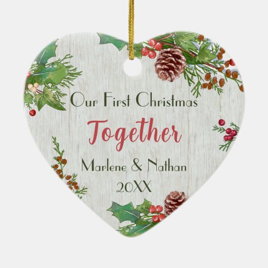 Rustic Holly Pine Samen 2-zijdig - Aangepaste foto Keramisch Ornament (Achterkant)