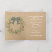 Rustic Holly Wreath Blue Black Checkered Bow Folie Feestdagenkaart (Binnenlaag)