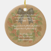 Rustic Holly Wreath Blue Black Checkered Bow Keramisch Ornament (Achterkant)