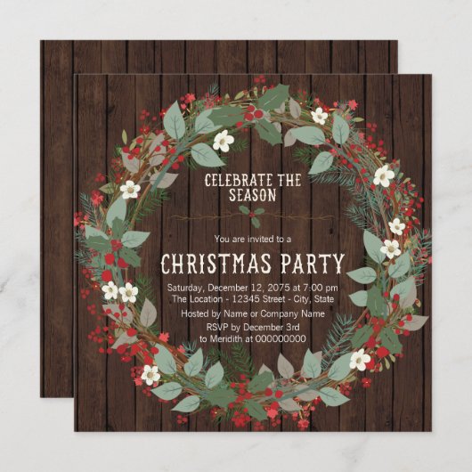 Rustic Holly Wreath kerstfeest Kaart (Voorkant / Achterkant)