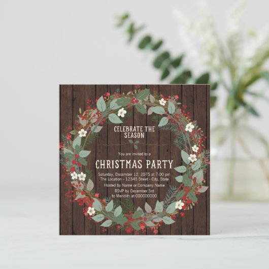 Rustic Holly Wreath kerstfeest Kaart (Staand voorkant)