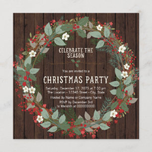 Rustic Holly Wreath kerstparty Kaart