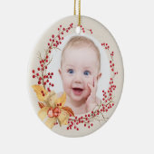 Rustic Holly Wreath Photo Baby's eerste Kerstmis Keramisch Ornament (Rechts)