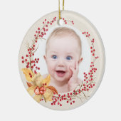 Rustic Holly Wreath Photo Baby's eerste Kerstmis Keramisch Ornament (Links)